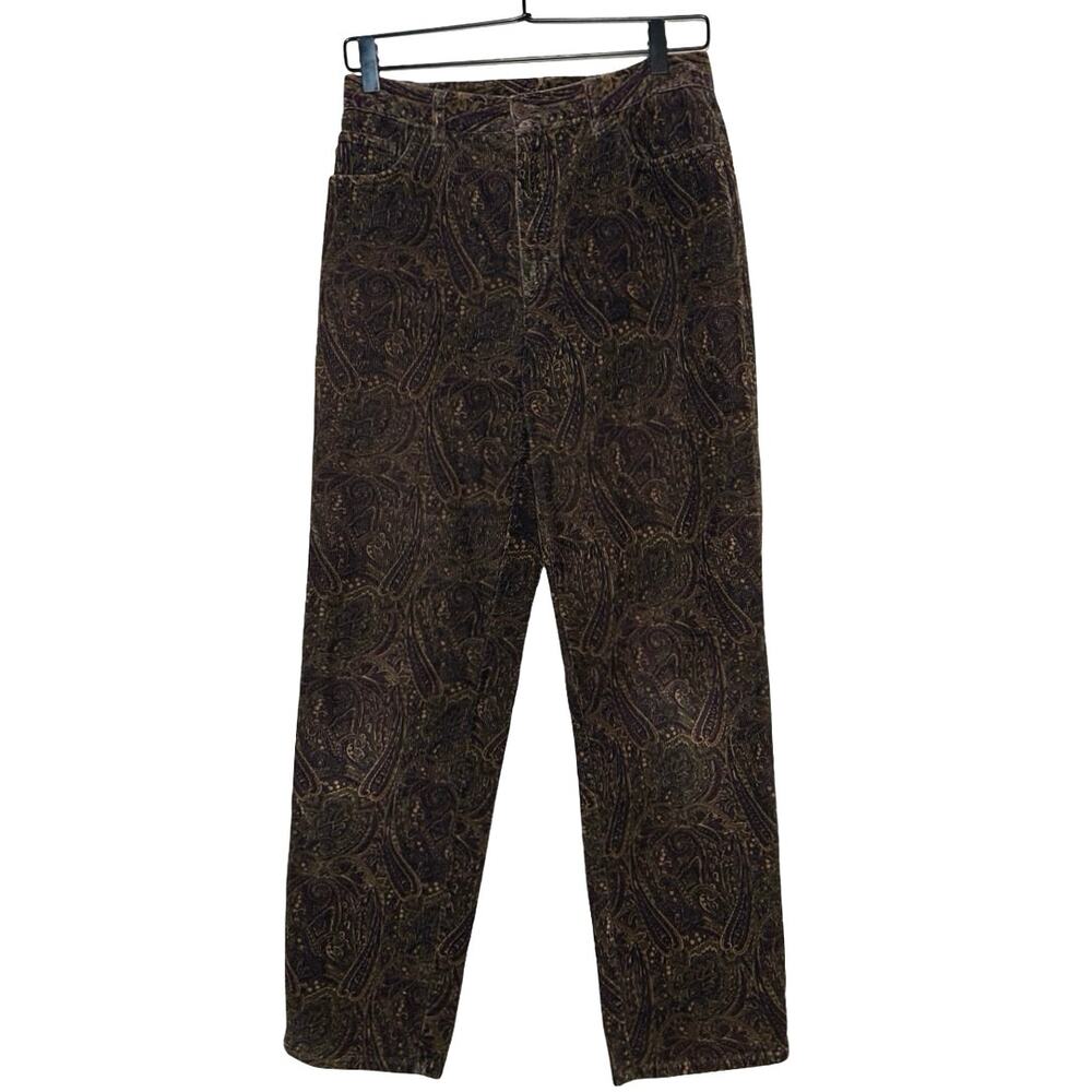 Lauren Ralph Lauren Women’s Paisley Corduroy Pants Brown Size 8 Petite